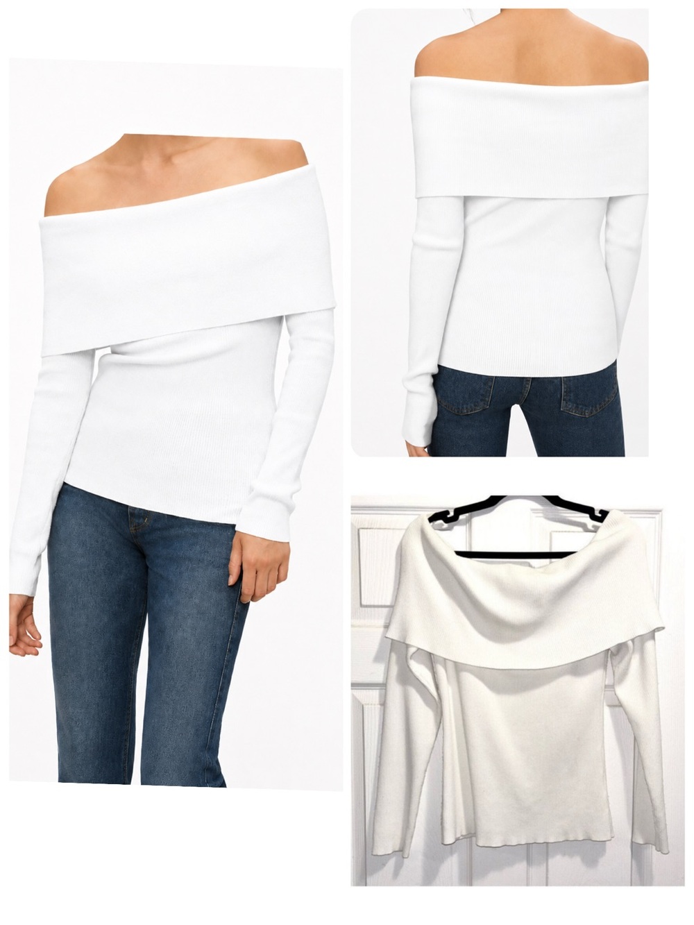 Aritzia Wilfred Croquis Sweater Off The Shoulder White Long Sleeve Top Sz Large